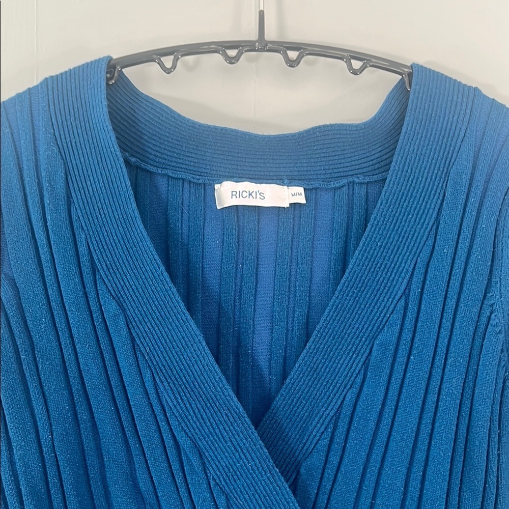 Ricki's Teal Ribbed V-Neck Top - Picture 2 of 6